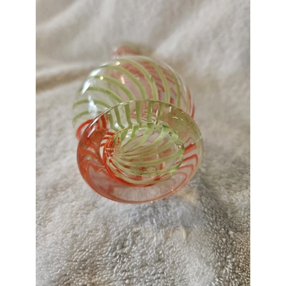 Orange Yellow Swirl Hand Blown Glass Vase 8.5 Inch Tall